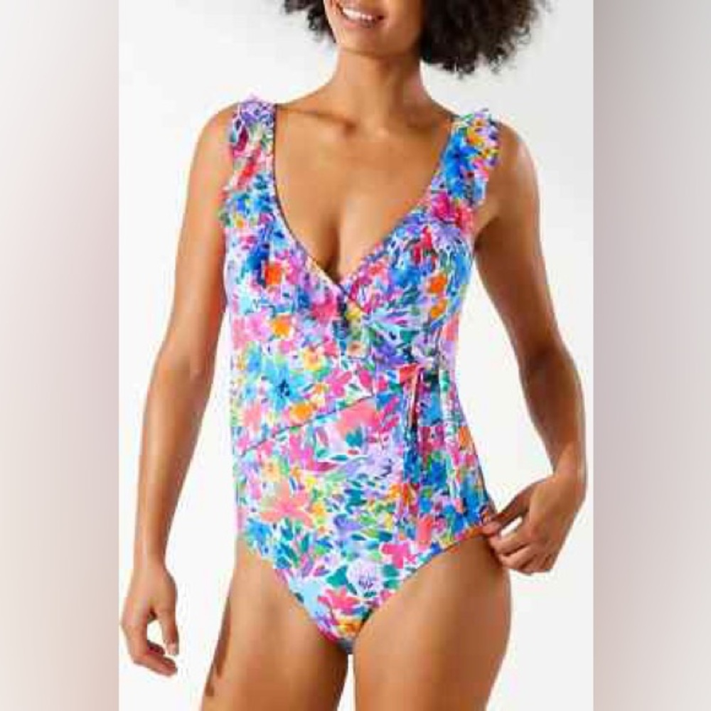 Tommy Bahama Watercolor Floral Wrap Front
One-Piece Swimsuit